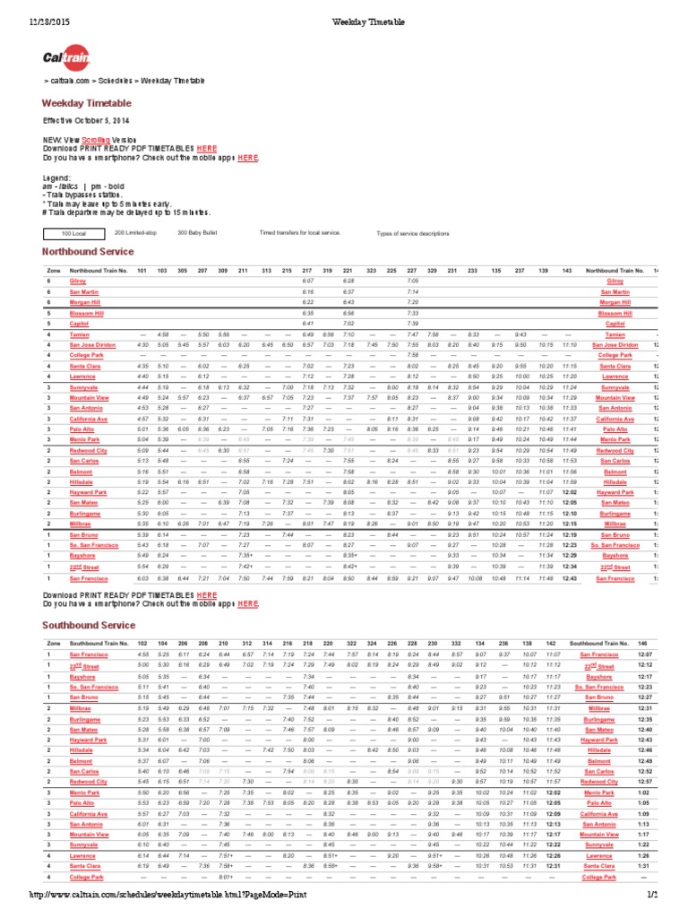 Weekday Timetable Caltrain PDF Caltrain San Francisco Bay Area