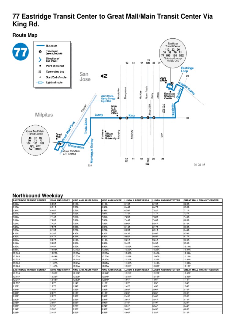 VTA Bus 77 Schedule and Route Map | PDF | Bus Transport | Public Transport