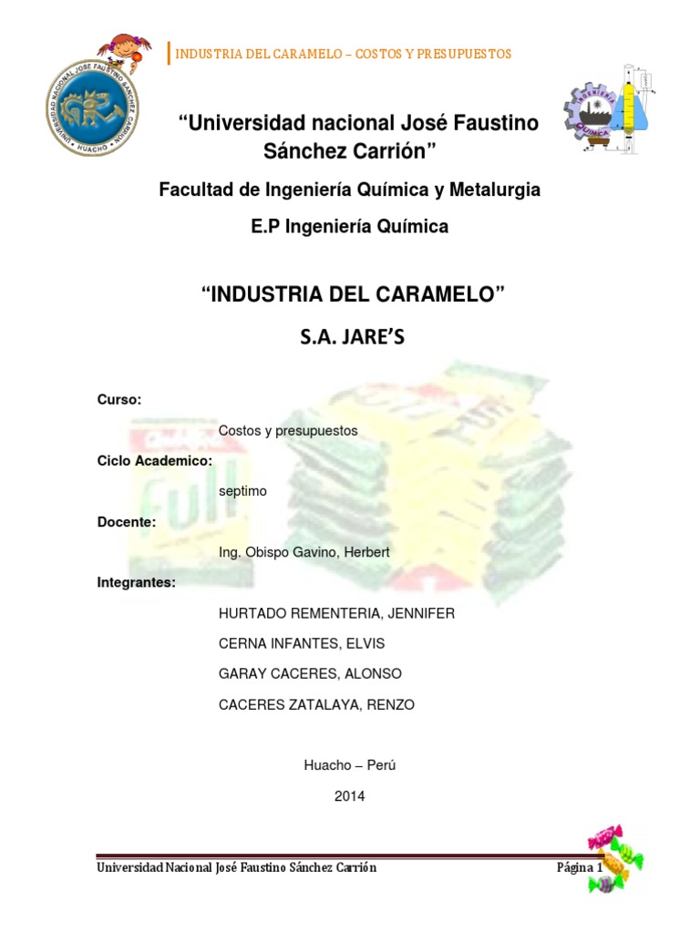 Costos y Producción de Caramelos | PDF | Caramelo | Calorimetría  diferencial de barrido