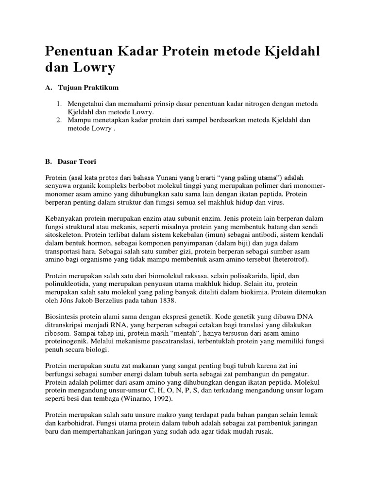 Penentuan Kadar Protein Metode Kjeldahl Dan PDF