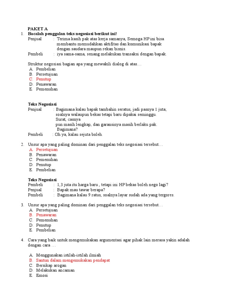 Uts Kls X Paket A