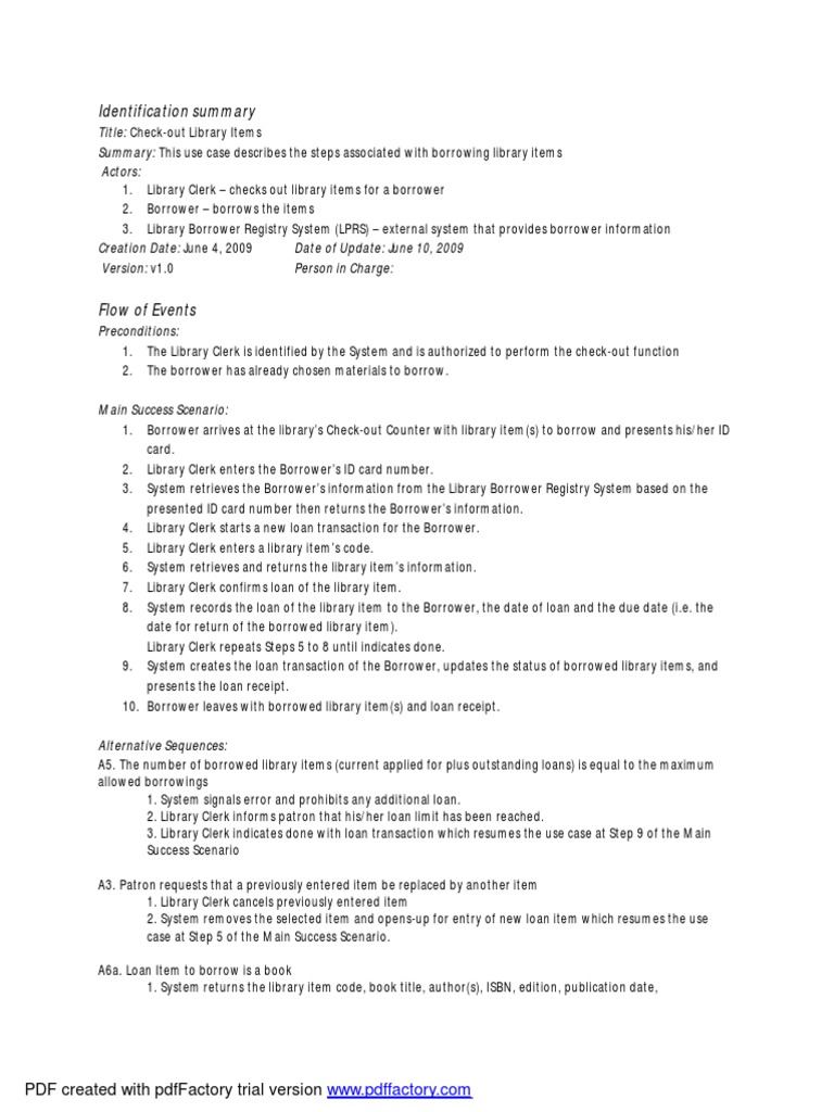 Use Case Narrative Sample PDF PDF Libraries User Interface
