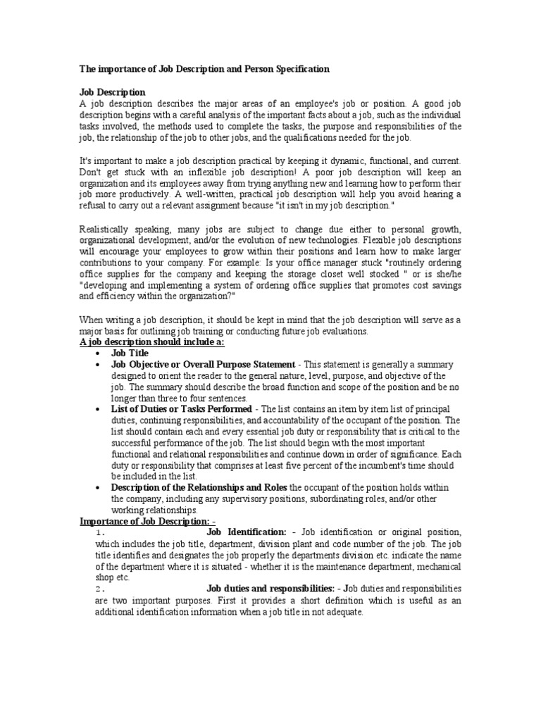 The Importance of Job Description and Person Specification 115 ...