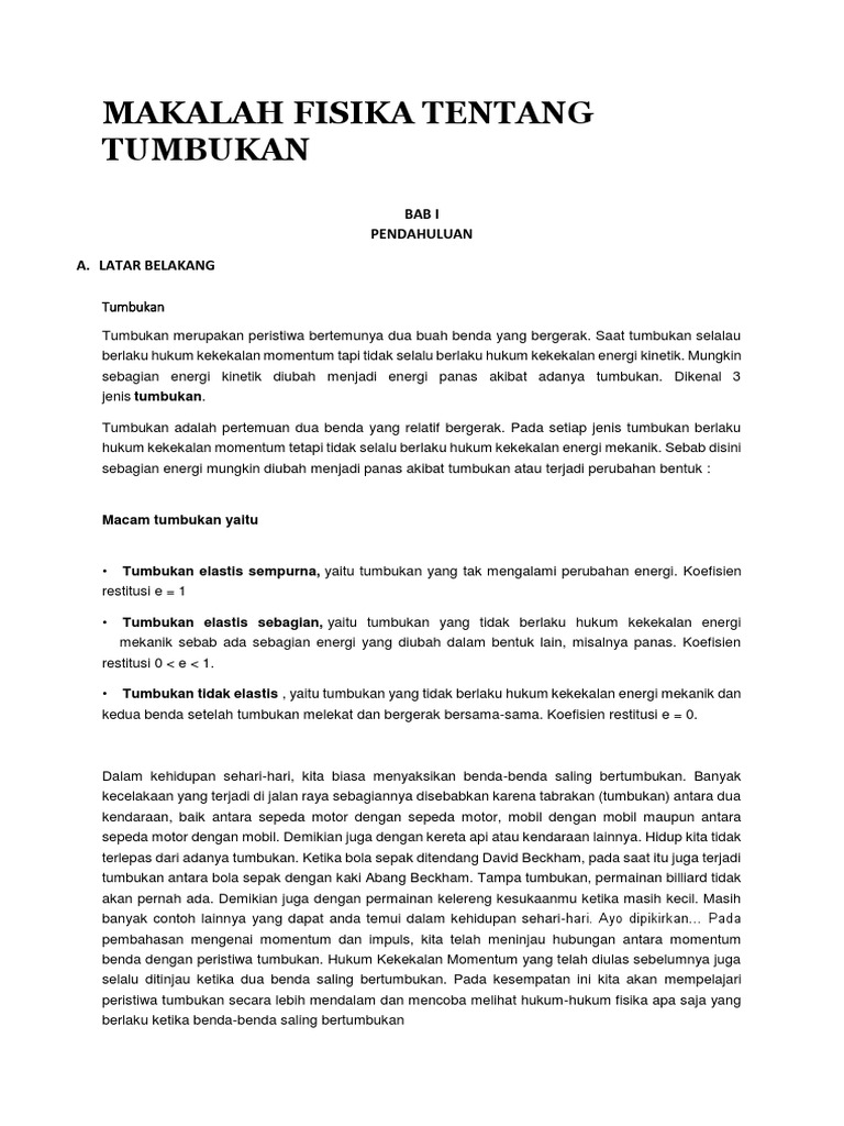 Makalah Fisika Tentang Tumbukan Docx
