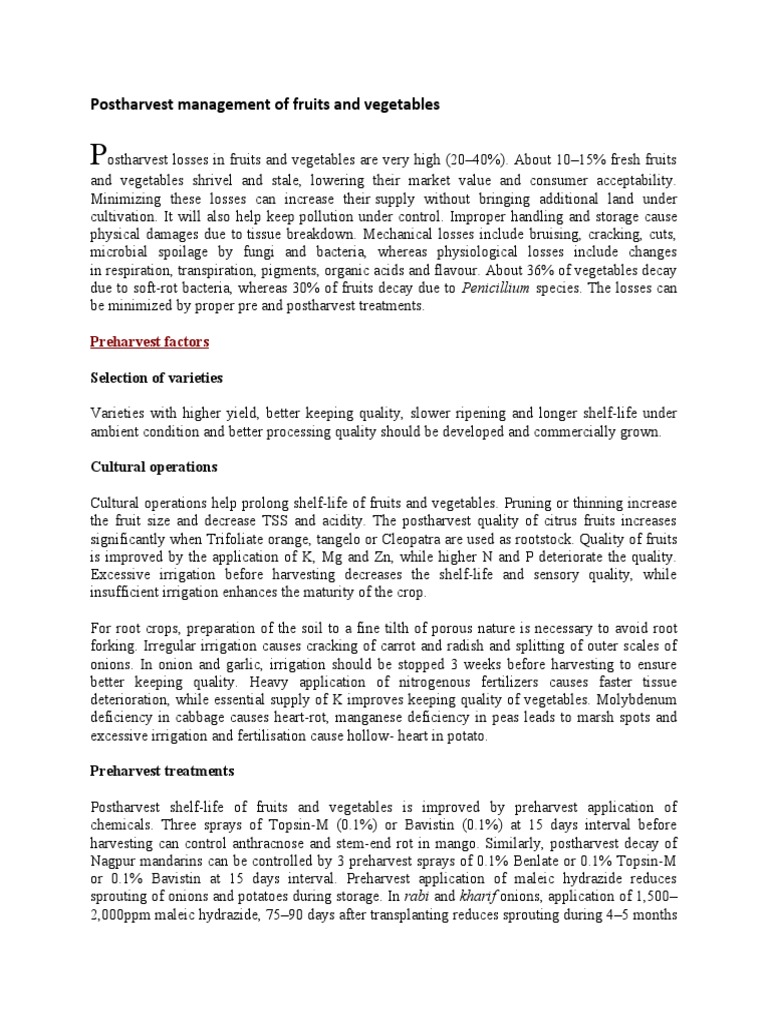 Postharvest Management of Fruits & Vegetables | PDF | Vegetables ...