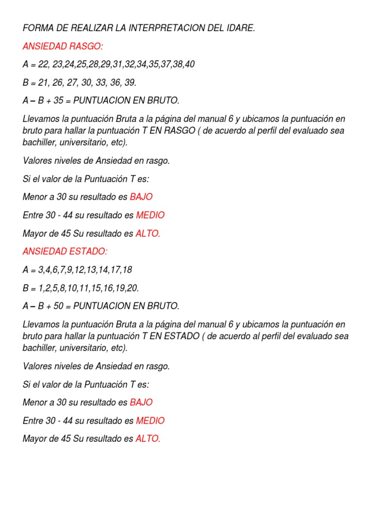Forma de Realizar La Interpretacion Del Idare | PDF