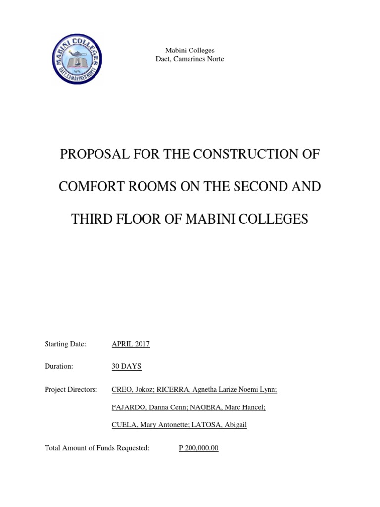 Proposal For The Construction of Comfort Rooms On The Second and Third