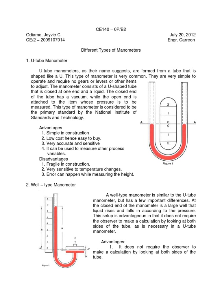 Types of Manometers PDF Pressure Measurement Pressure