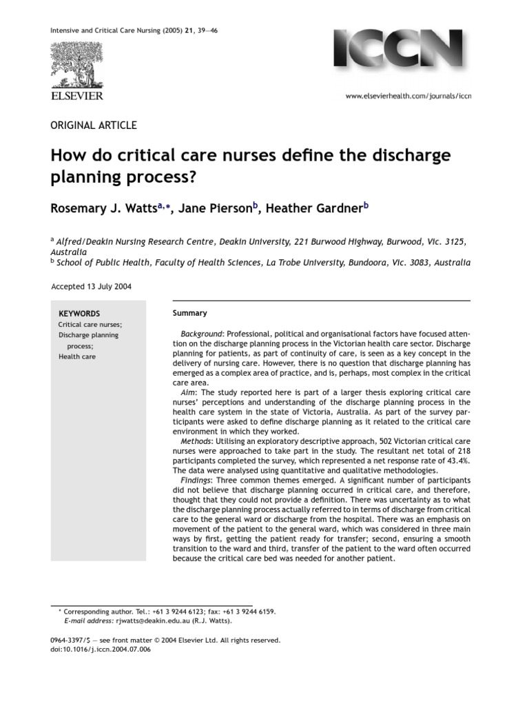 Discharge Planing Critical Care | PDF | Intensive Care Medicine | Nursing