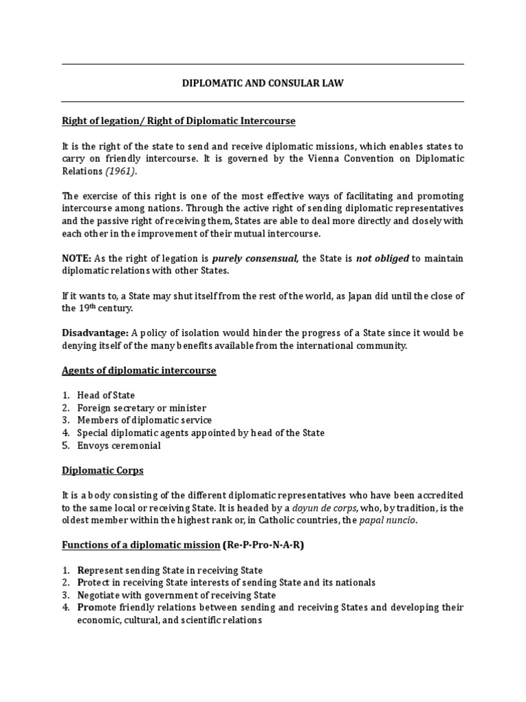 Diplomatic and Consular Law | PDF | Consul (Representative ...