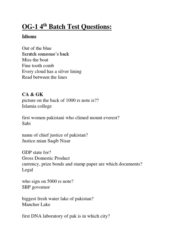 IBP Stage 1 Test Questions Overview | PDF | Pakistan | Inflation