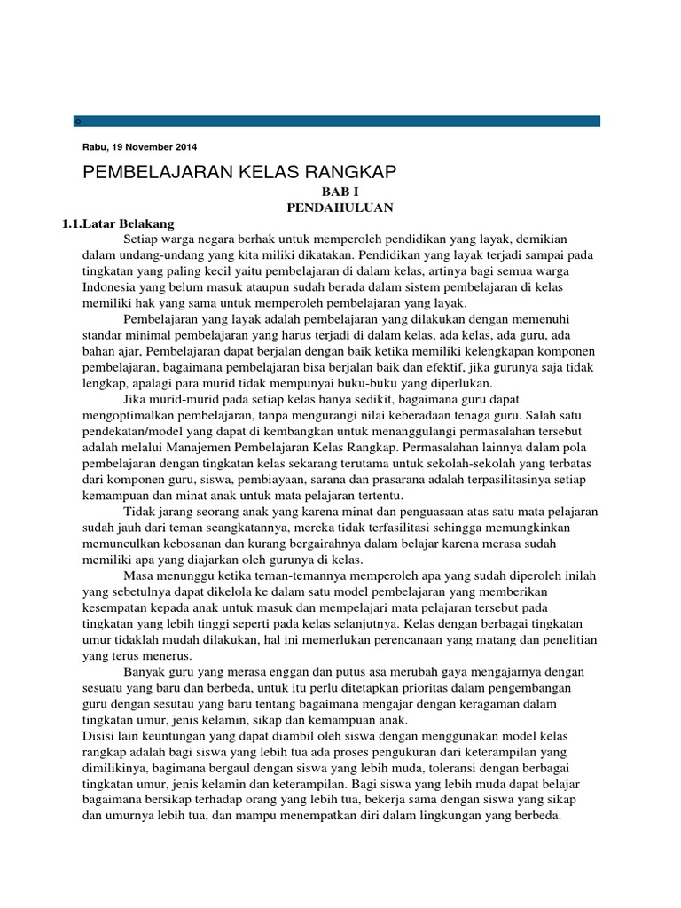 Pembelajaran Kelas Rangkap 4 | PDF