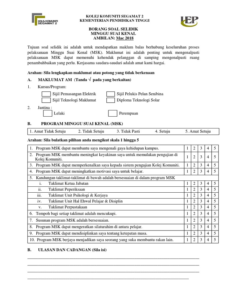 Borang Soal Selidik MSK  PDF