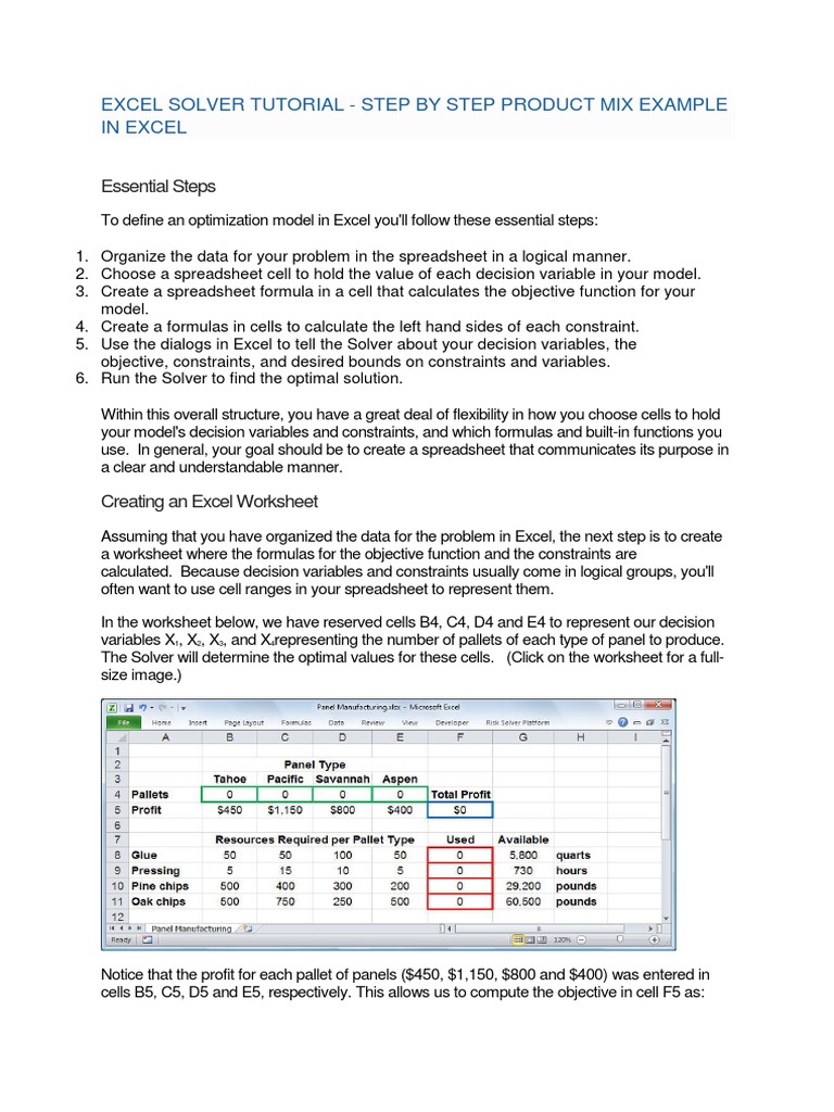 Essential Steps: Excel Solver Tutorial - Step by Step Product Mix ...