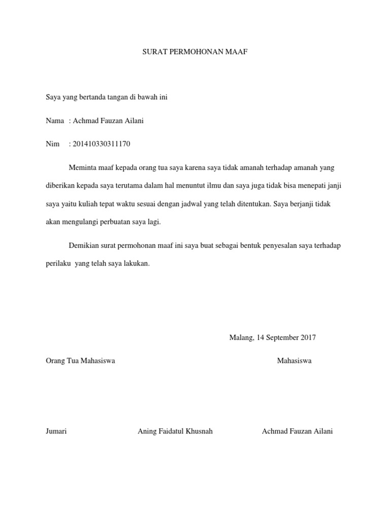 Surat Permohonan Maaf Pdf