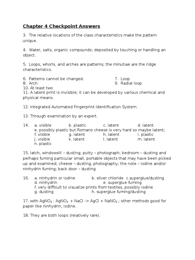 Fingerprint Analysis Checkpoint Answers | PDF