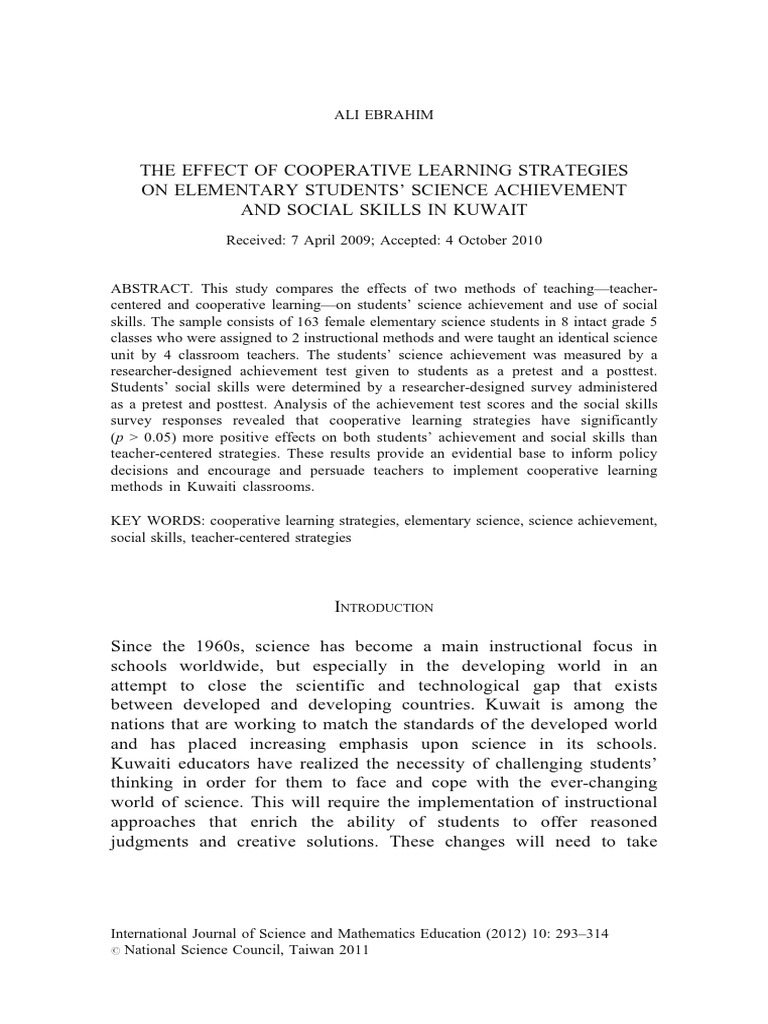 The Effect of Cooperative Learning Strategies On Elementary Student S ...