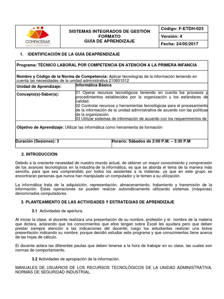 Guia de Aprendizaje Informatica Basica | PDF | Sistema operativo ...