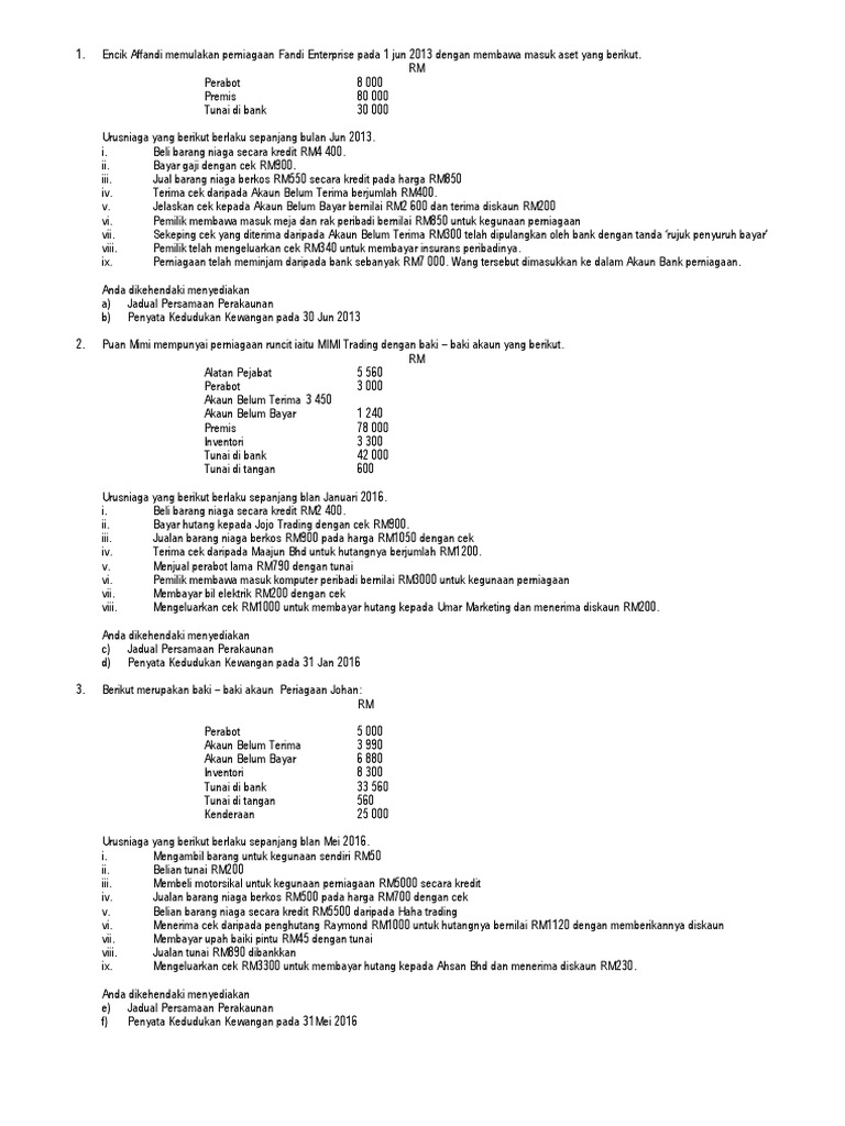 Soalan Latihan Persamaan Perakaunan Pdf