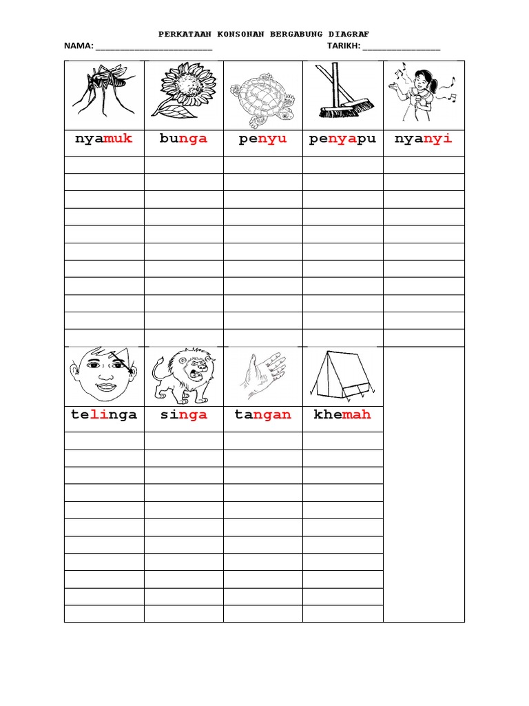 Lembaran Kerja Digraf dan Konsonan | PDF | Game & Aktivitas
