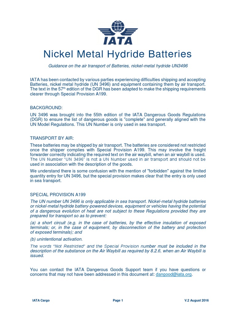 IATA Guidance on UN 3496 Batteries | PDF