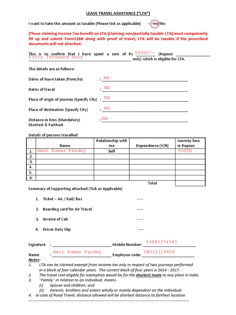 LTA Claim and Declaration Form Guide | PDF | Employment | Interest