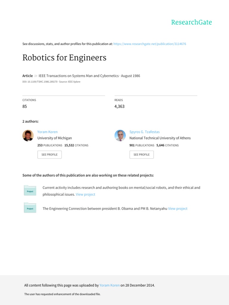 Robotics For Engineers New PDF