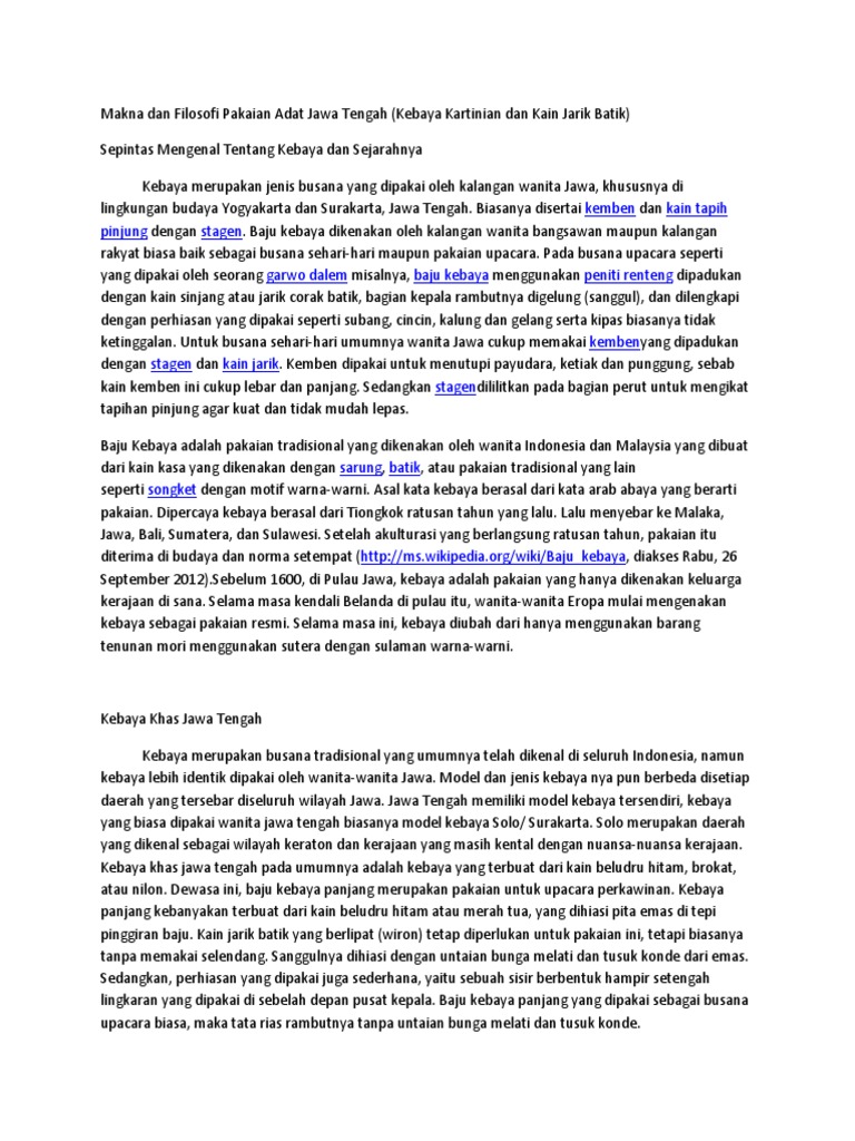 Makna Dan Filosofi Pakaian Adat Jawa Tengah