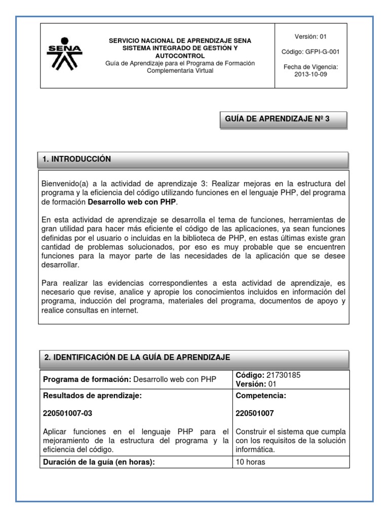 Guia Aprendizaje 3 PDF | PDF | Php | Programa de computadora