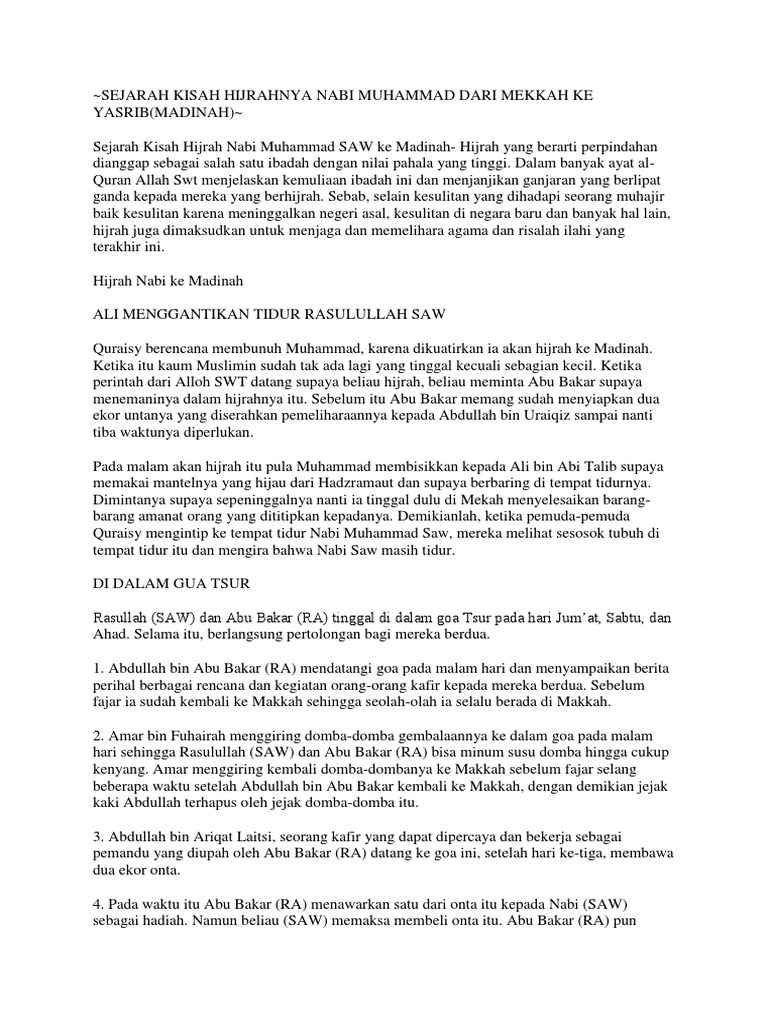 Sejarah Kisah Hijrahnya Nabi Muhammad Dari Mekkah Ke Yasrib Pdf