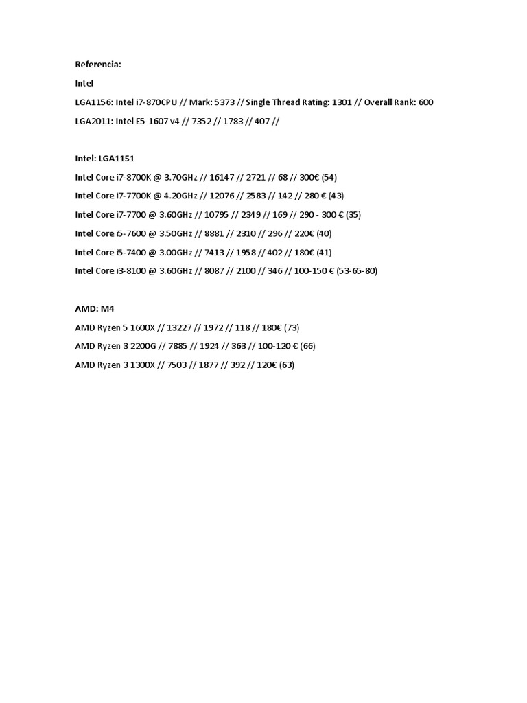 Intel and AMD CPU Performance Rankings | PDF | Computers
