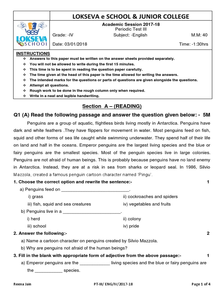 PT3 Grade4 English PDF Penguin Grammar
