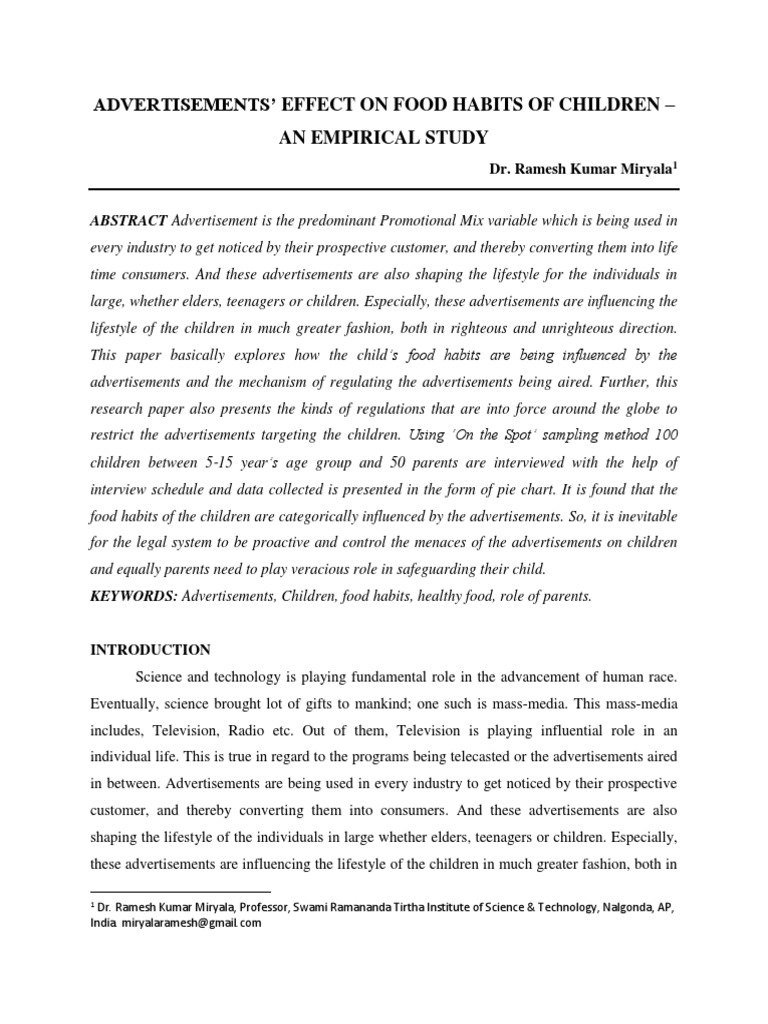 Impact of Ads on Children's Food Choices | PDF | Advertising | Foods