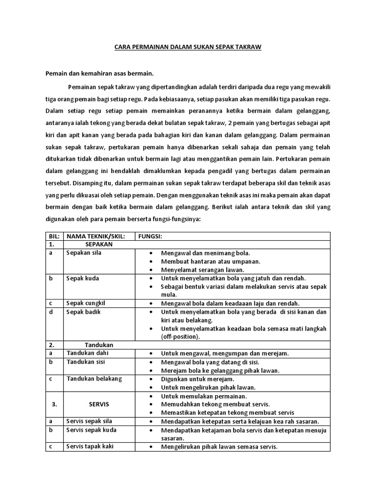 Cara Permainan Dalam Sukan Sepak Takraw  PDF
