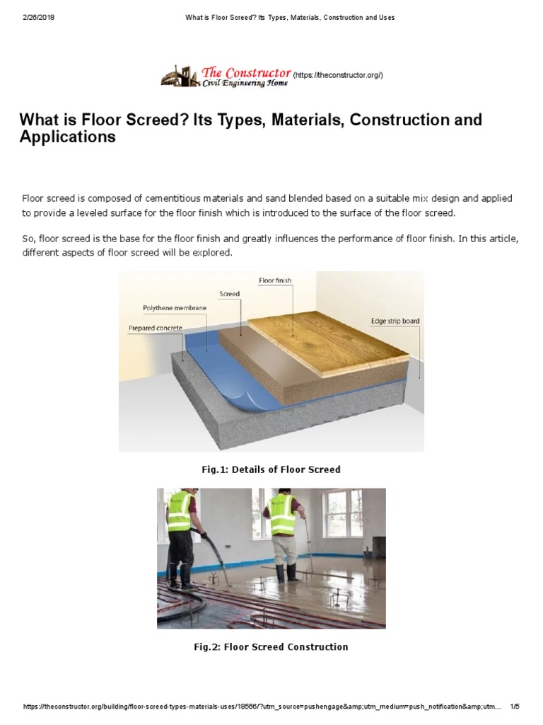 Types and Materials of Floor Screed | PDF | Concrete | Chemistry