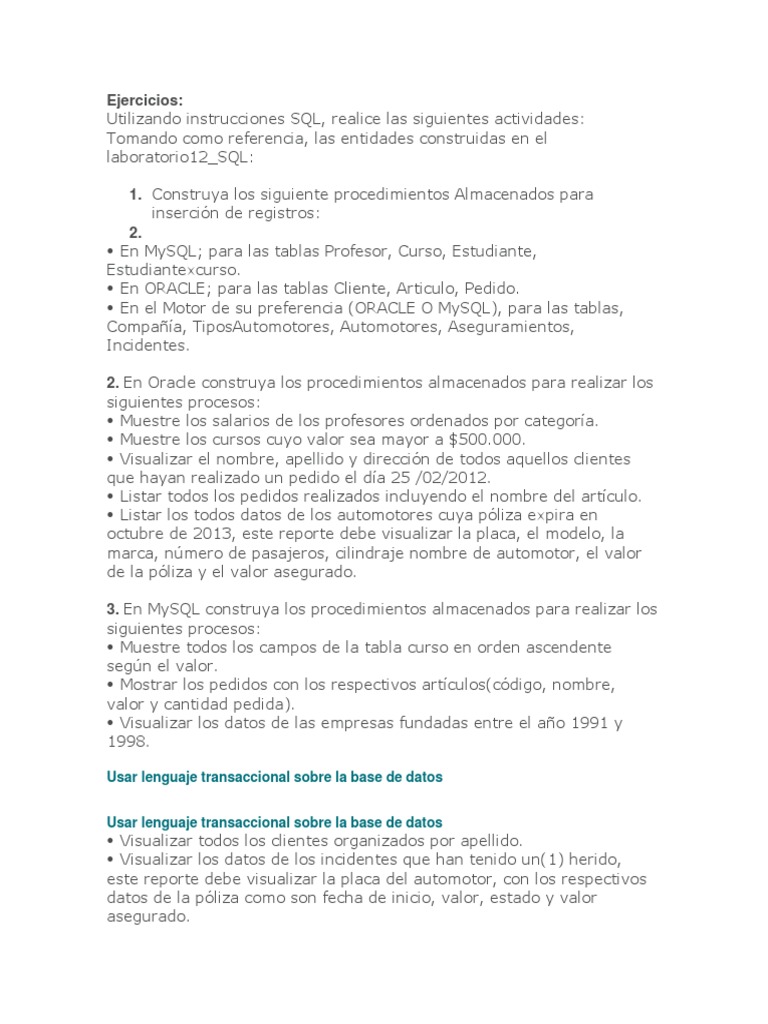 Ejercicios Mysql y Oracle | PDF | Mi sql | Oracle Corporation