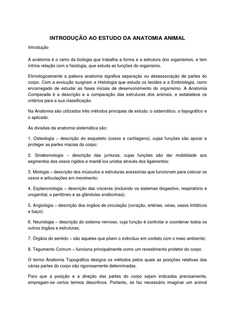 Parte 1 Introducao Ao Estudo Da Anatomia Animal Pdf Anatomia Zoologia