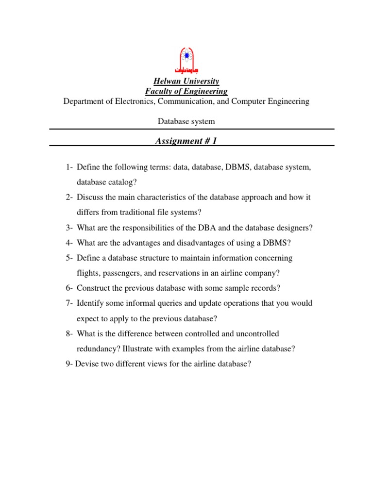 Assignment # 1: Helwan University Faculty of Engineering | PDF | Computers