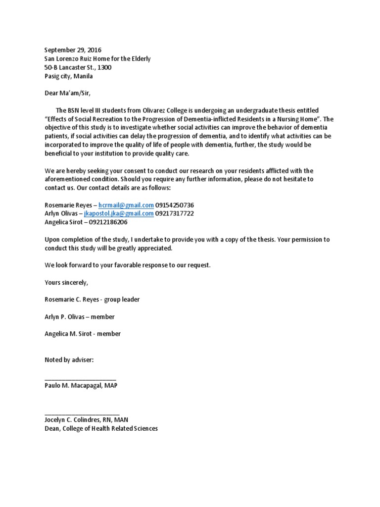 Access Letter Requesting Permission To Conduct Research 4 Nursing Home Care Nursing