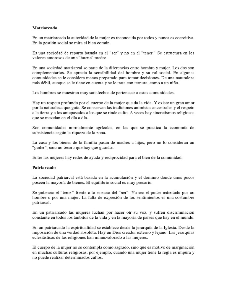 Matriarcado vs. Patriarcado | PDF