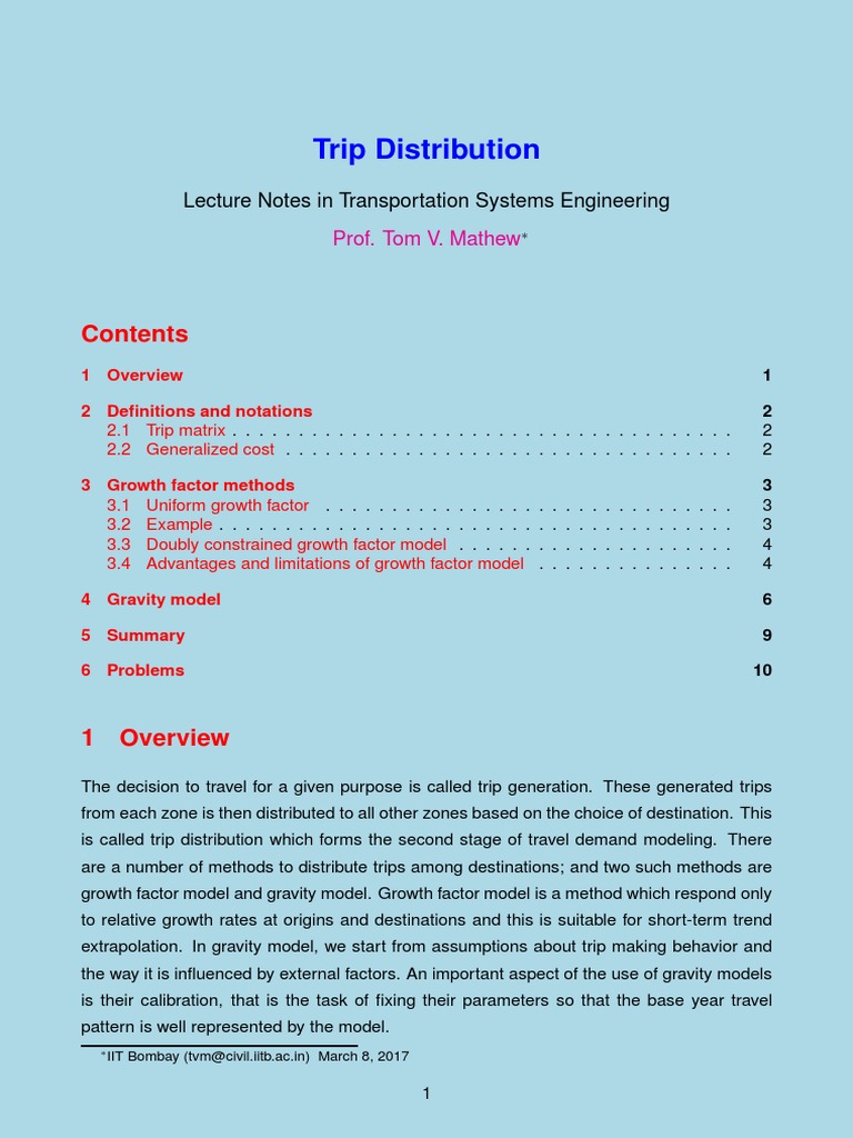 Trip Distribution Lecture Notes in Transportation Systems Engineering