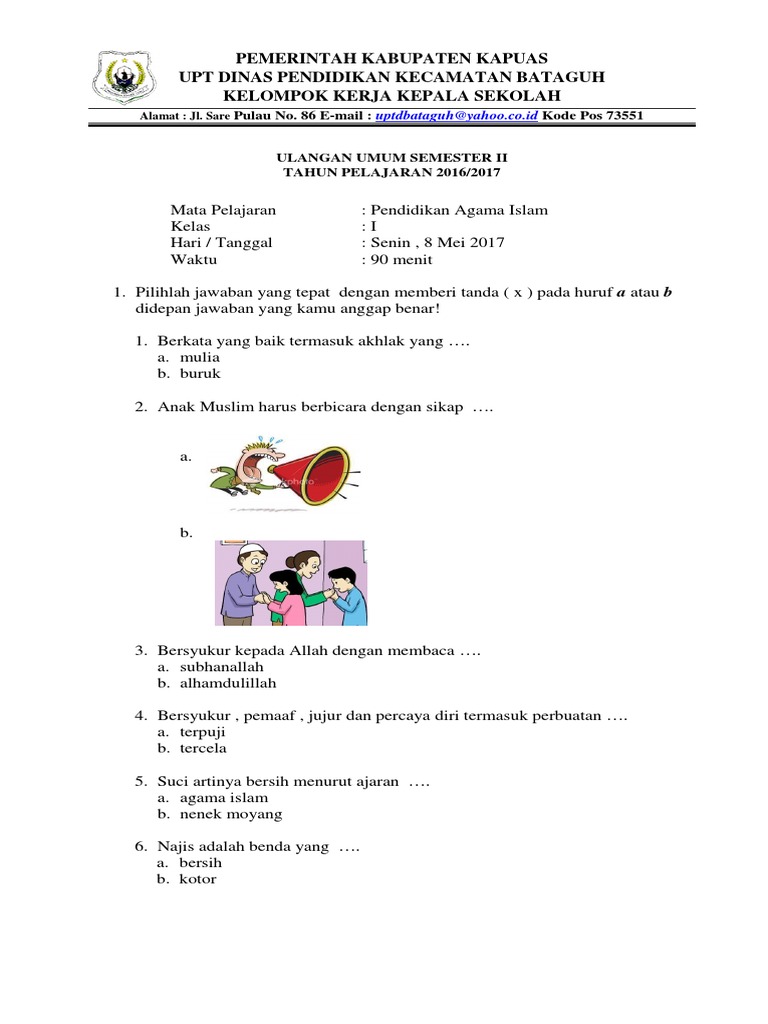 Soal Ulangan Agama Kelas 1 Edit