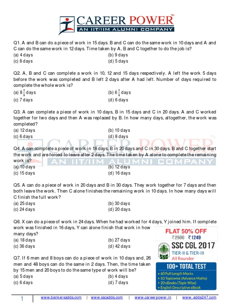 Time And Work Questions Pdf Upsc