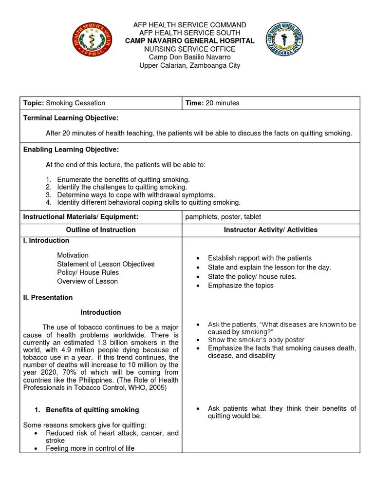 nursing care plan for cigarette smoking Smoking Cessation Teaching Plan | PDF | Smoking Cessation