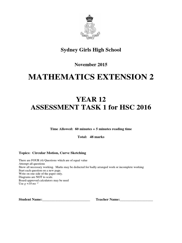 2015 Extension 2 Task 1 SGHS PDF Speed Angle