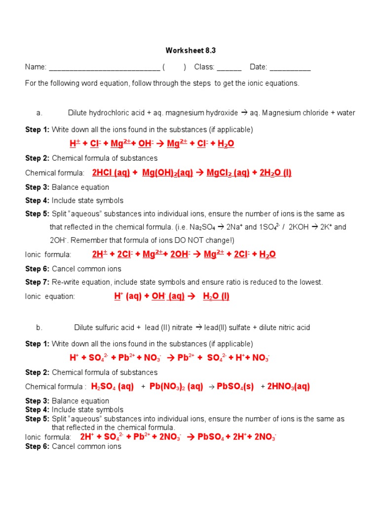 Worksheet 24.24 (Ionic Equation Step by Step) Solutions  Sulfate  Acid For Net Ionic Equations Worksheet