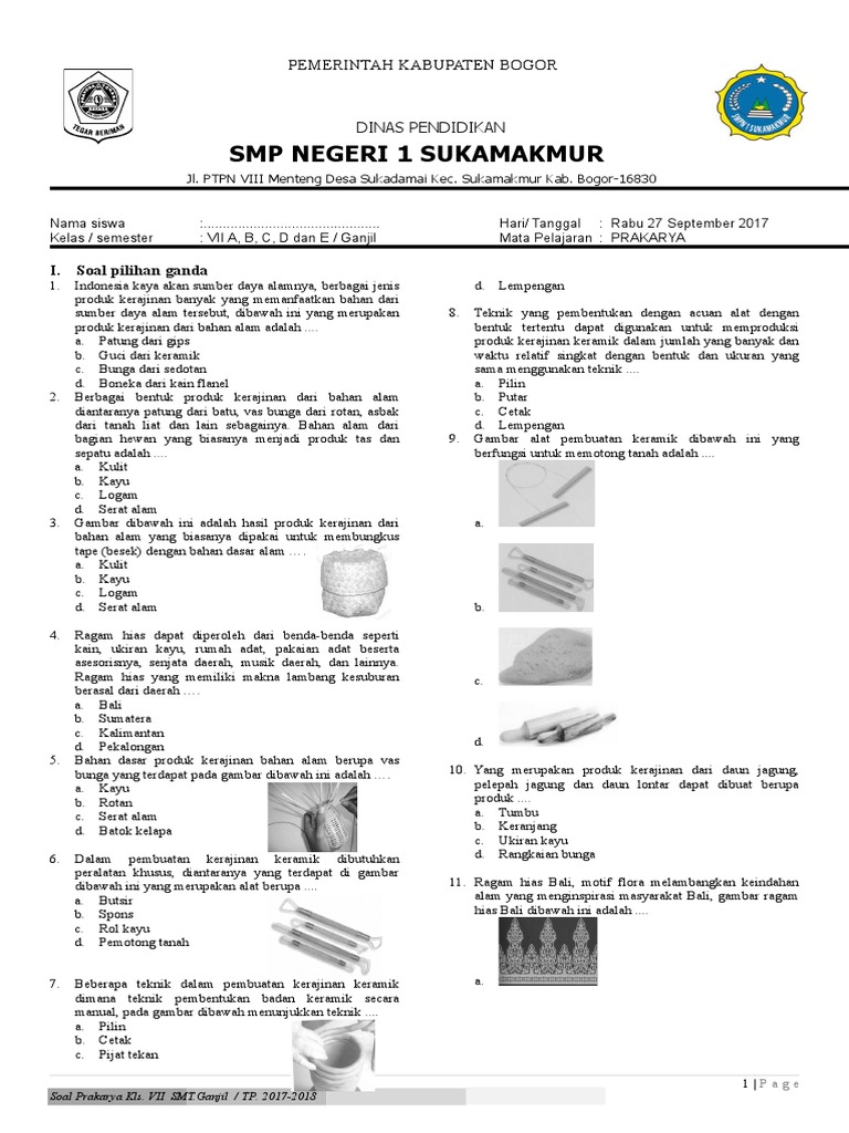Soal Prakarya Pts Kelas 7 TH 2017