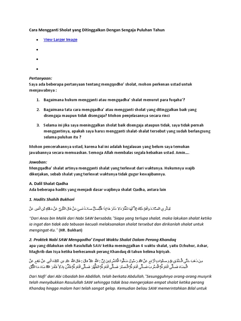 Cara Mengganti Sholat Yang Ditinggalkan Dengan Sengaja Puluhan Tahun