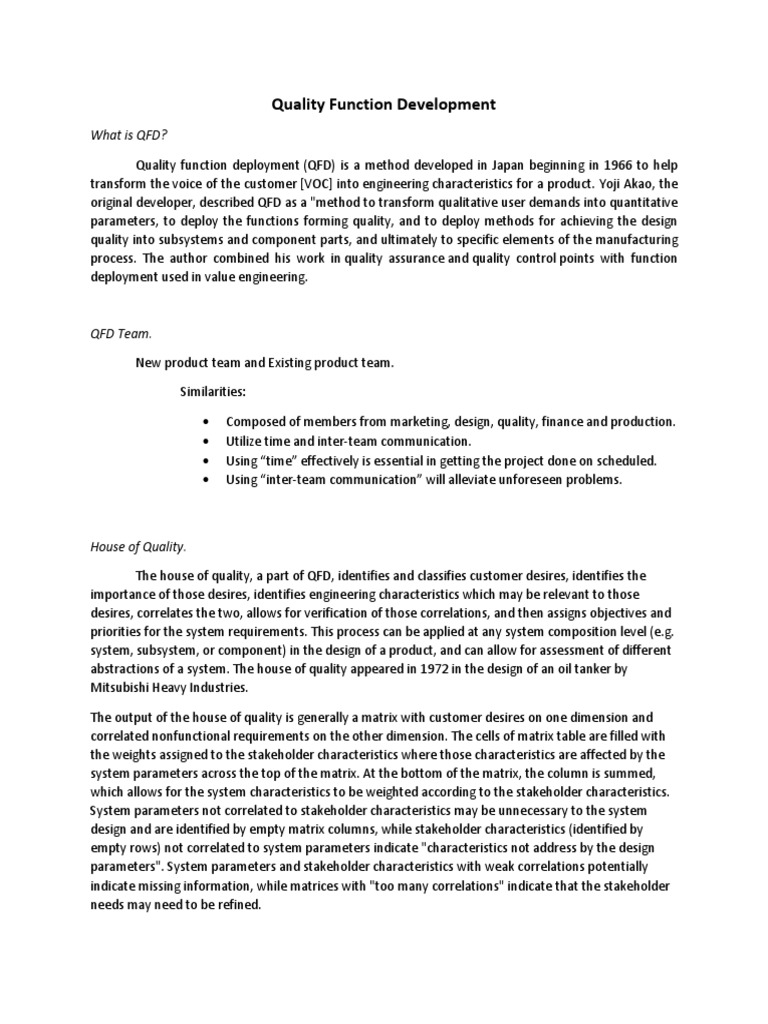 Quality Function Development | Download Free PDF | Business | Economies