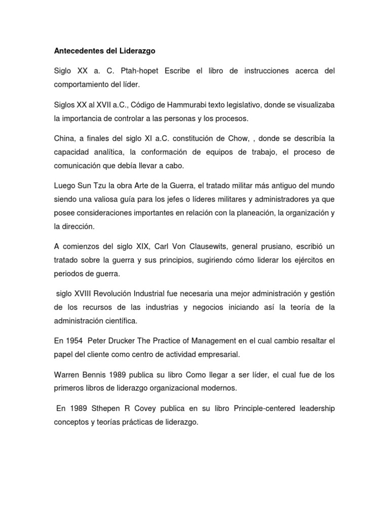 Antecedentes del Liderazgo a lo Largo de la Historia | PDF | Liderazgo ...